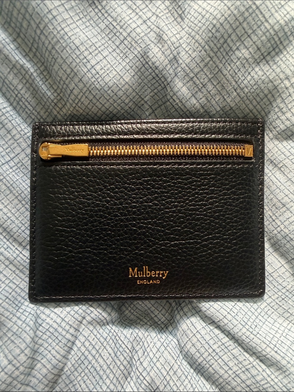 Mulberry Black Leather Card Holder with Gold Zip